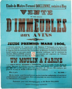 ffiche de vente du moulin en 1906