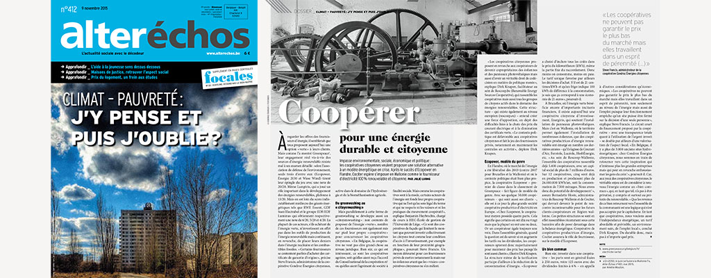 Alteréchos novembre 2015: un article sur les coopératives d&rsquo;électricité
